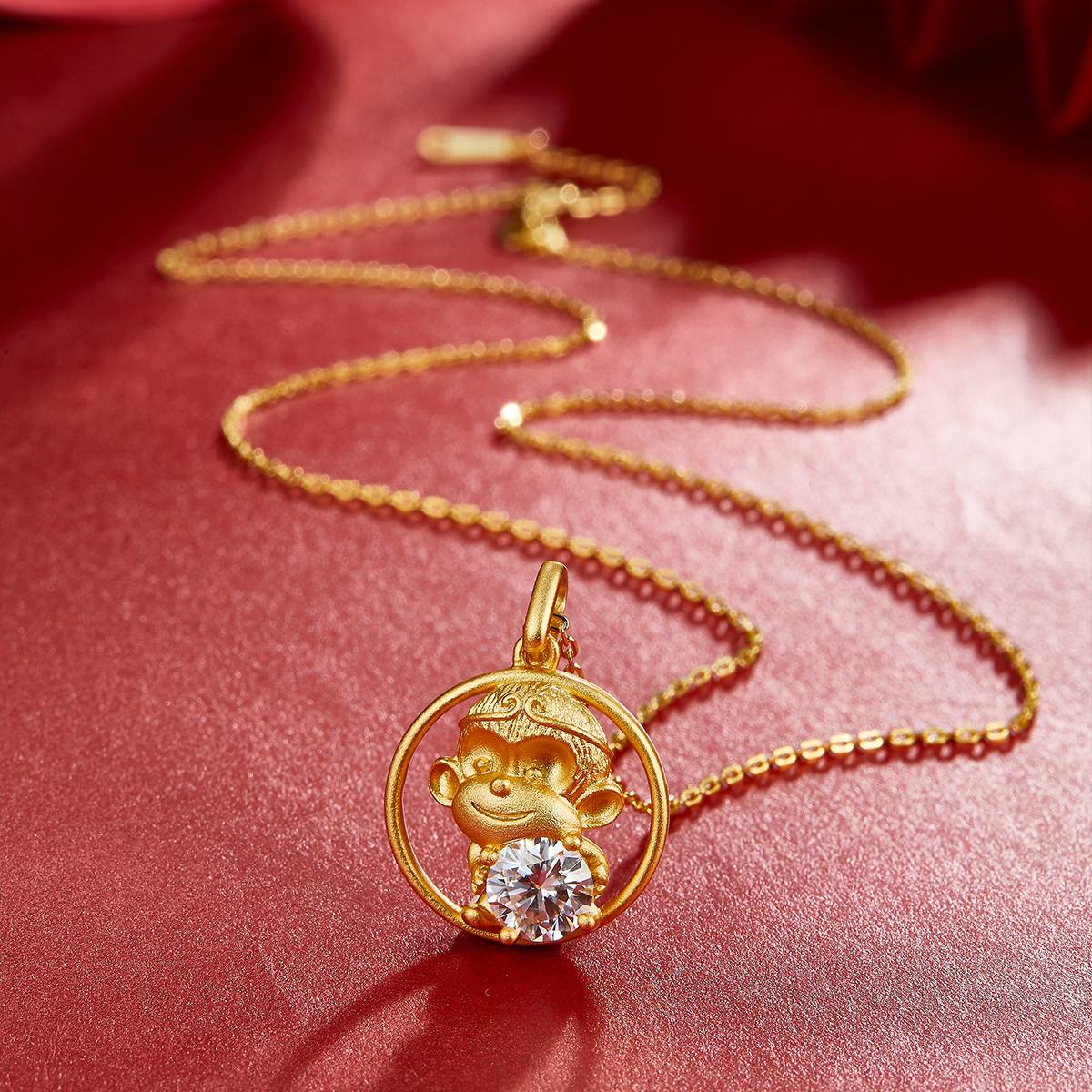Monkey Moissanite necklace from the Chinese zodiac series, 1.0 carat